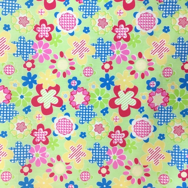 Multi Flowers on Light Green 100% COTTON